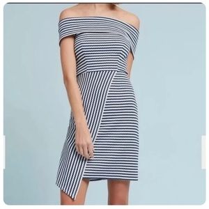 Hutch for Anthropologie asymmetrical navy and white striped dress